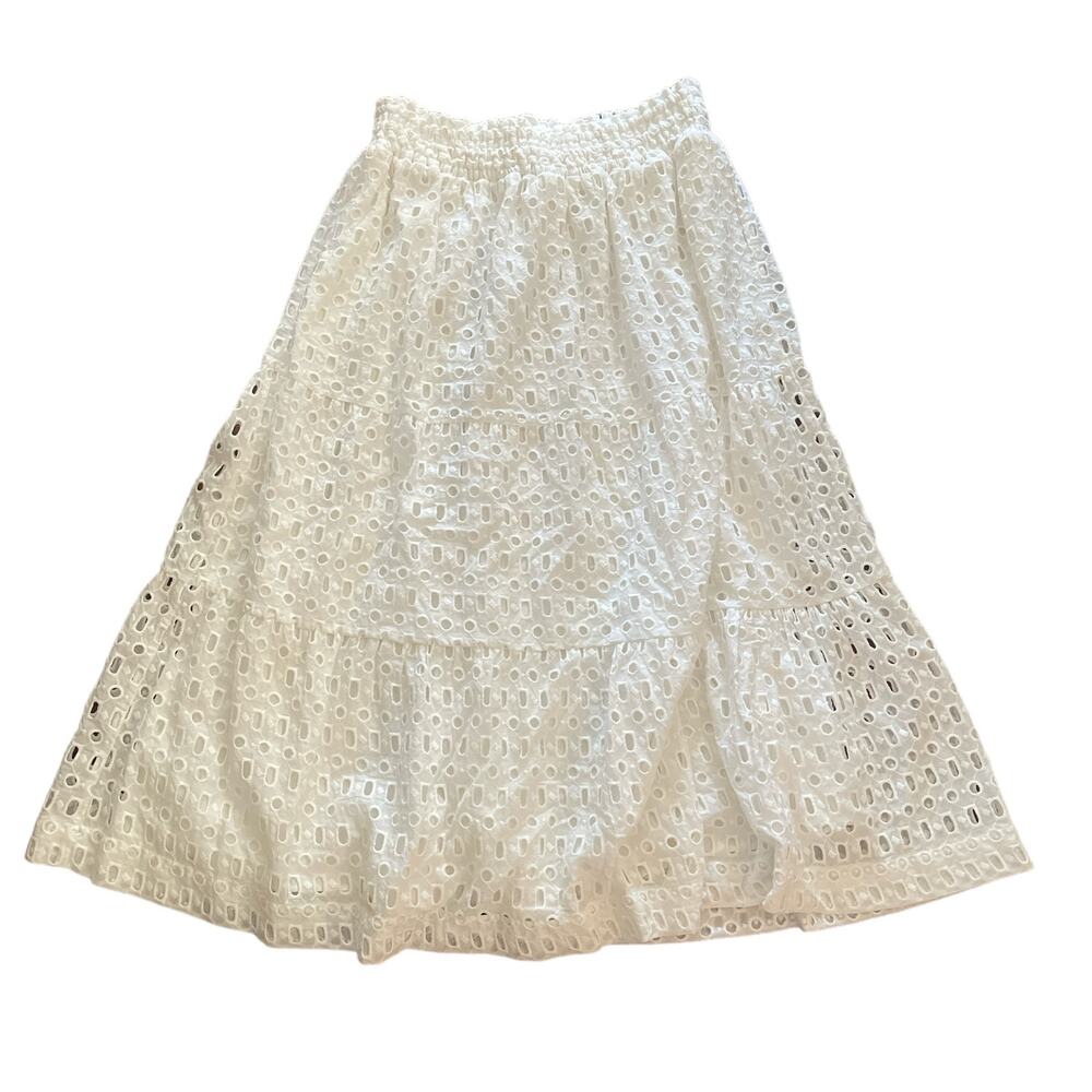 Anthropologie White Eyelet Lace Cottagecore Prairie Cotton Maxi Skirt Size XL
